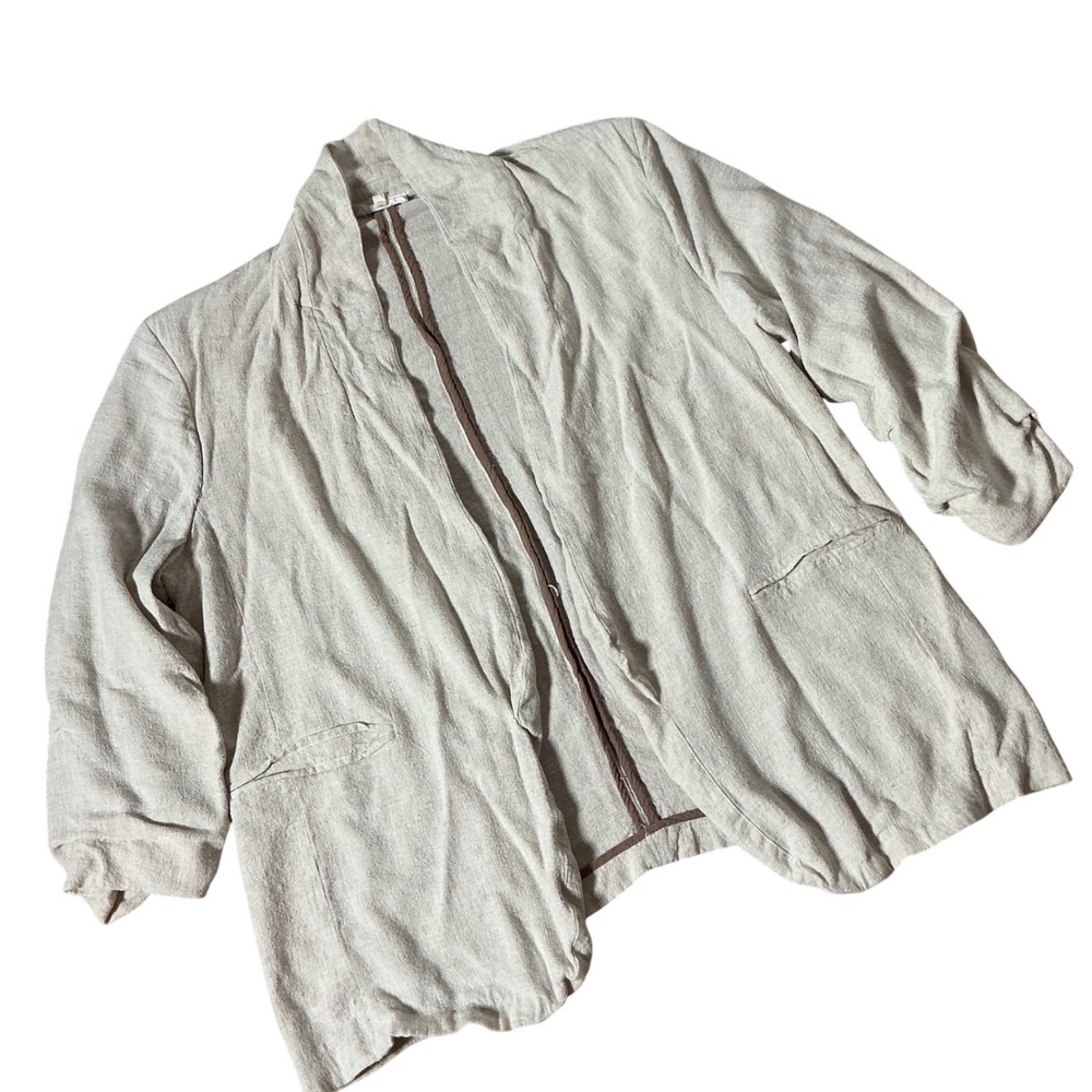 Chic Soul Minimalist XL Linen Blend Open Front Women's Blazer Ruched J13752PCS